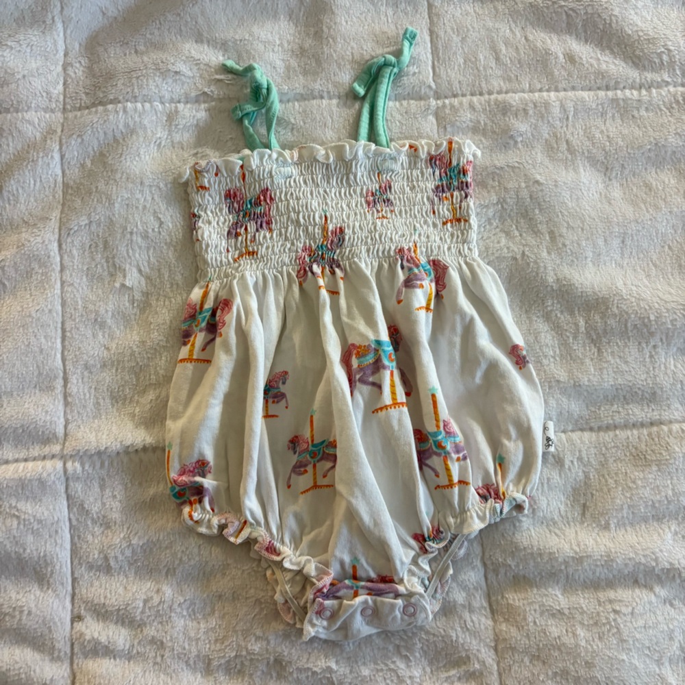 Burt’s Bees Carousel Horse Smocked Tie Onsie 3-6 Months
